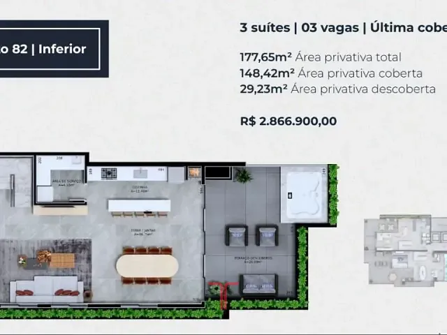 Apartamento 3 quartos e 3 banheiros, à venda, no bairro Água Verde em Curitiba