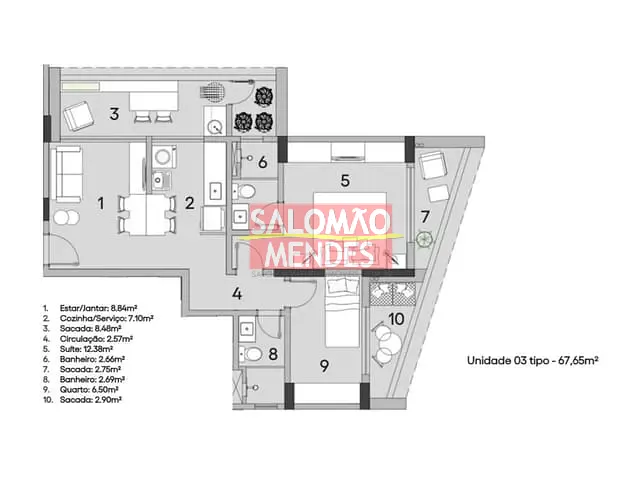 Apartamento 2 quartos e 2 banheiros, à venda, no bairro Marco em Belém