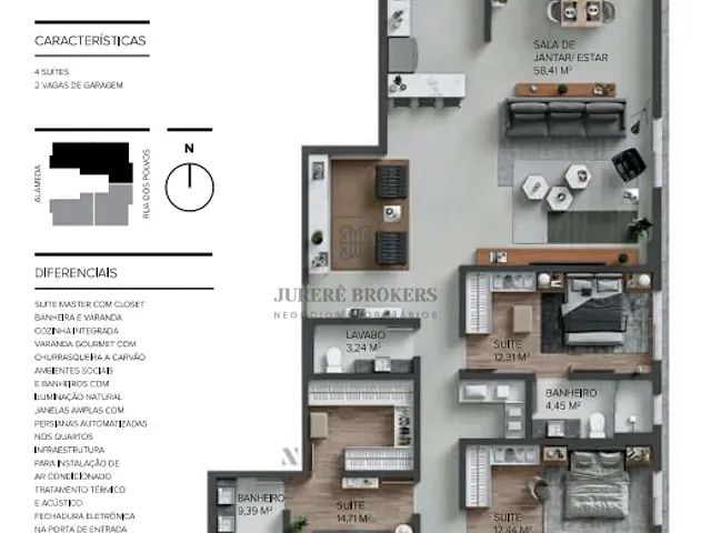 Apartamento com 343m² 4 quartos e 5 banheiros, à venda, no bairro Jurerê em Florianópolis