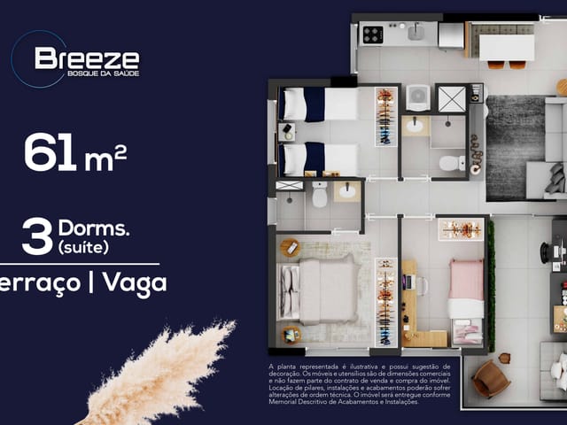 Apartamento 3 quartos e 2 banheiros, à venda, no bairro Bosque da Saúde em São Paulo
