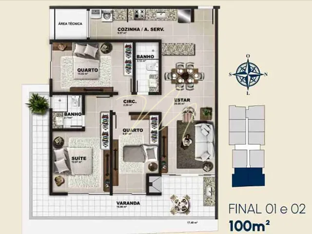 Apartamento 3 quartos e 2 banheiros, à venda, no bairro São Francisco em Ilhéus