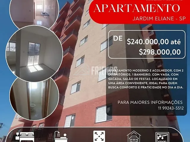 Apartamento com 39m² 2 quartos e 1 banheiro, à venda, no bairro Jardim Eliane em São Paulo