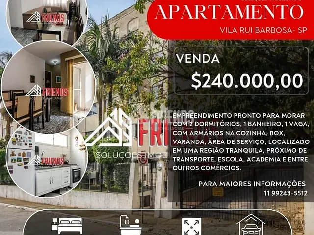Apartamento 2 quartos e 1 banheiro, à venda, no bairro Vila Rui Barbosa em São Paulo
