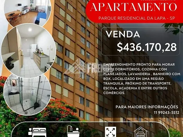 Apartamento com 76m² 2 quartos e 1 banheiro, à venda, no bairro Parque Residencial da Lapa em São Paulo