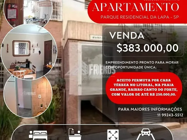 Apartamento com 69m² 2 quartos e 1 banheiro, à venda, no bairro Parque Residencial da Lapa em São Paulo
