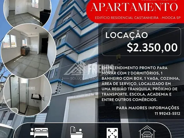 Apartamento com 42m² 2 quartos e 1 banheiro, para alugar, no bairro Mooca em São Paulo