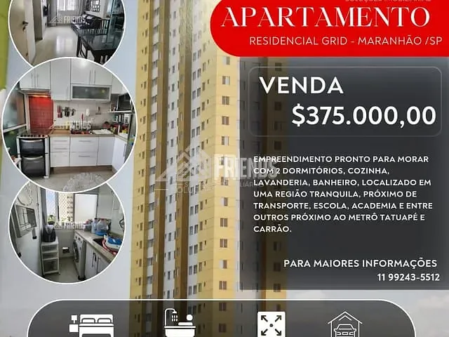Apartamento com 45m² 2 quartos e 1 banheiro, à venda, no bairro Maranhão em São Paulo