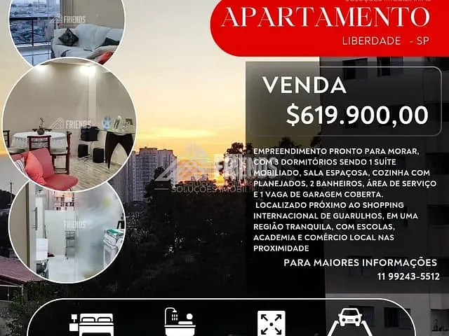 Apartamento com 86m² 3 quartos e 2 banheiros, à venda, no bairro Vila Augusta em Guarulhos