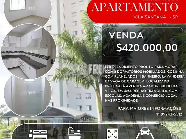 Apartamento com 70m² 2 quartos e 1 banheiro, à venda, no bairro Vila Santana em São Paulo