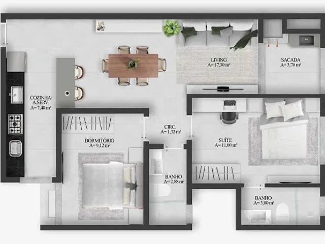 Apartamento com 78m² 2 quartos e 2 banheiros, à venda, no bairro Tabuleiro em Camboriú