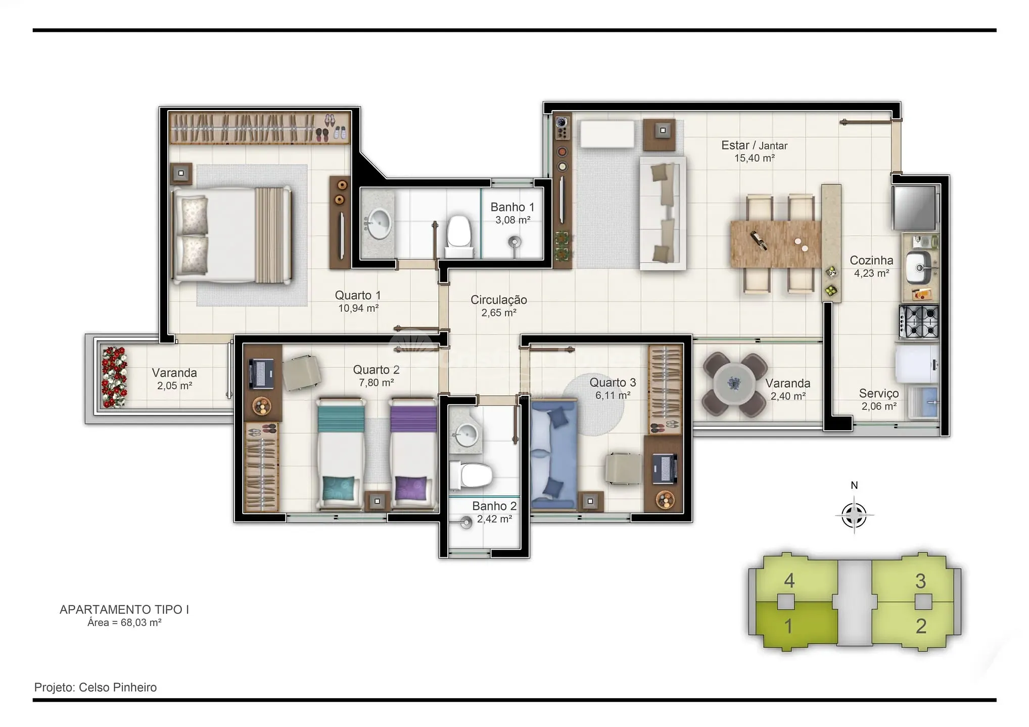Apartamento, 3 quartos, 68 m² - Foto 14