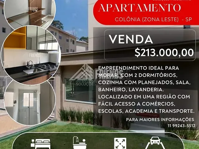 Apartamento com 38m² 2 quartos e 1 banheiro, à venda, no bairro Colônia (Zona Leste) em São Paulo