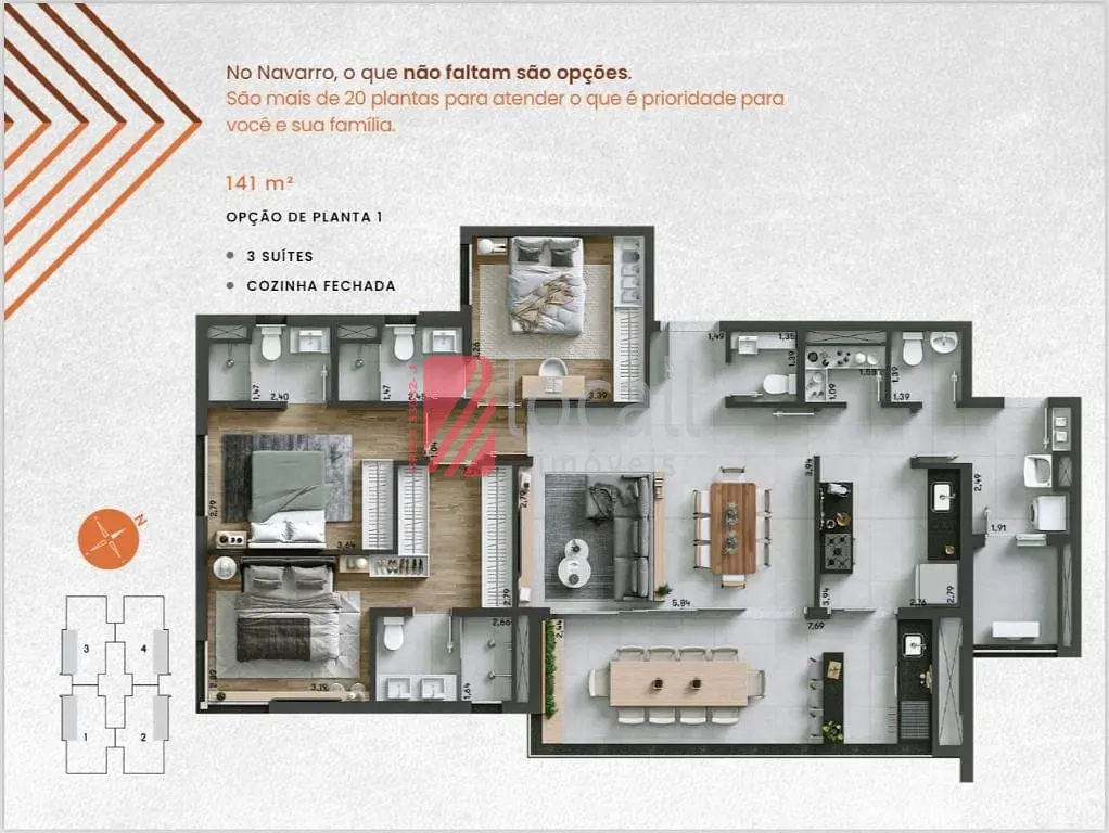 Apartamento com 3 quartos para aluguel, 141m² — foto 6 de 6