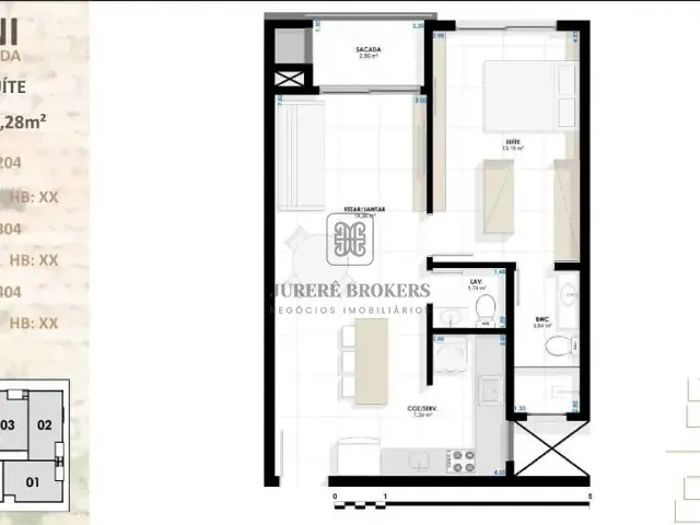 Apartamento 1 quarto e 2 banheiros, à venda, no bairro Jurerê em Florianópolis