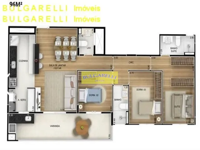 Apartamento com 98m² 3 quartos e 3 banheiros, à venda, no bairro Parque da Represa em Jundiaí
