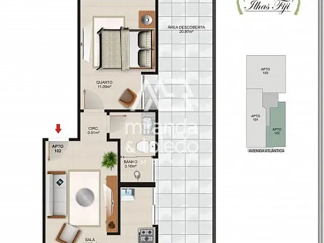 Apartamento com 56m² 2 quartos e 2 banheiros, à venda, no bairro Praia do Morro em Guarapari