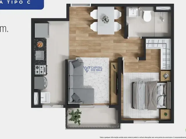 Apartamento 2 quartos e 1 banheiro, à venda, no bairro Conjunto Residencial Galo Branco em São José dos Campos