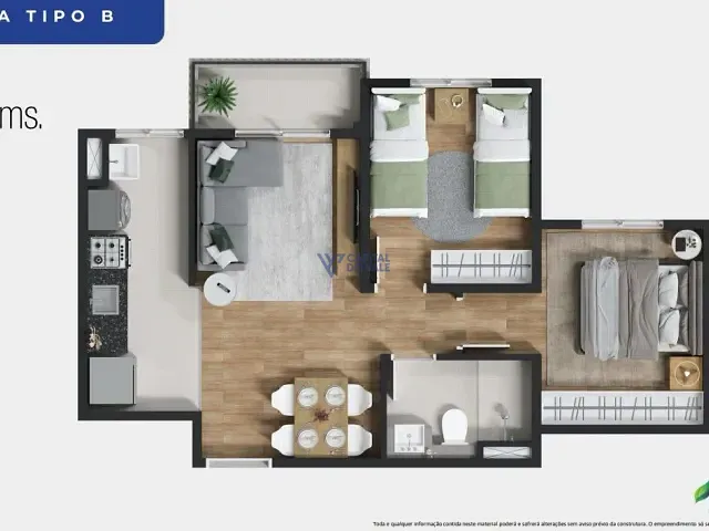 Apartamento 2 quartos e 1 banheiro, à venda, no bairro Conjunto Residencial Galo Branco em São José dos Campos