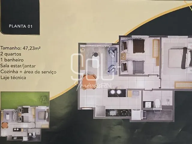 Apartamento 2 quartos e 2 banheiros, à venda, no bairro Parque do Jiqui em Parnamirim