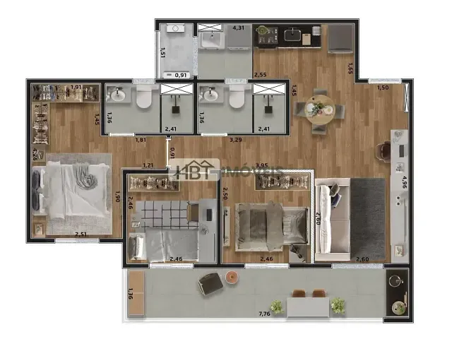 Apartamento 3 quartos e 2 banheiros, à venda, no bairro Vila Aviação em Bauru