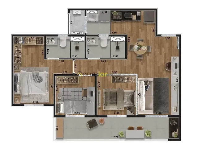 Apartamento 3 quartos e 2 banheiros, à venda, no bairro Vila Aviação em Bauru