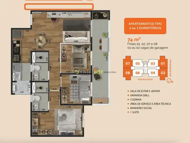 Apartamento 3 quartos e 2 banheiros, à venda, no bairro Vila Aviação em Bauru