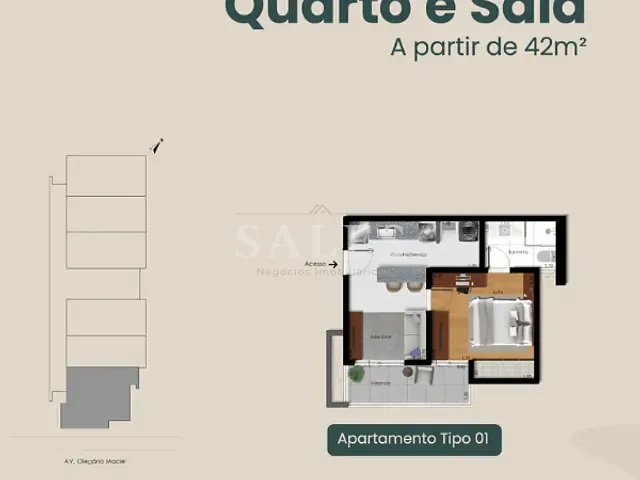 Apartamento com 42m² 1 quarto e 1 banheiro, à venda, no bairro Paineiras em Juiz de Fora