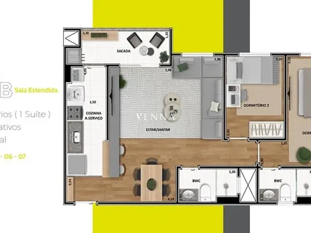 Apartamento com 103m² 2 quartos e 2 banheiros, à venda, no bairro Gleba Fazenda Palhano em Londrina