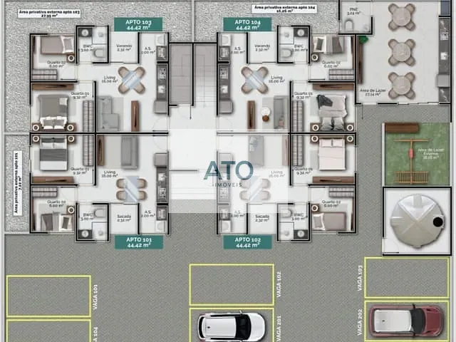 Apartamento 2 quartos e 1 banheiro, à venda, no bairro mata atlantica II em Tijucas