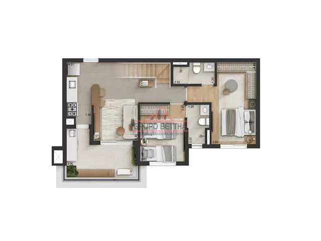 Apartamento 2 quartos e 1 banheiro, à venda, no bairro Jardim Tupanci em Barueri