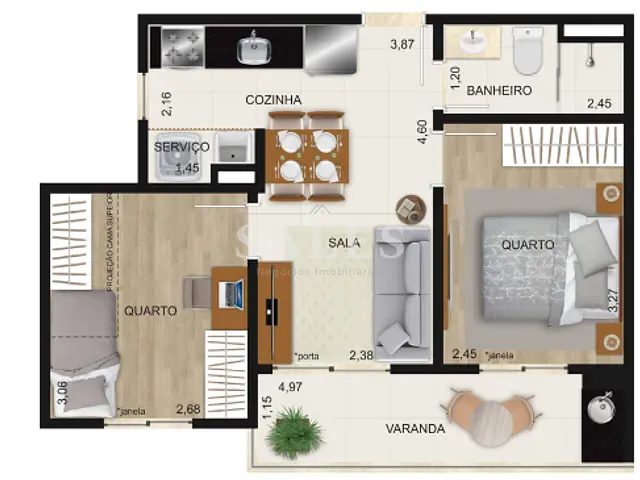 Apartamento com 43m² 2 quartos e 1 banheiro, à venda, no bairro Bom Pastor em Juiz de Fora