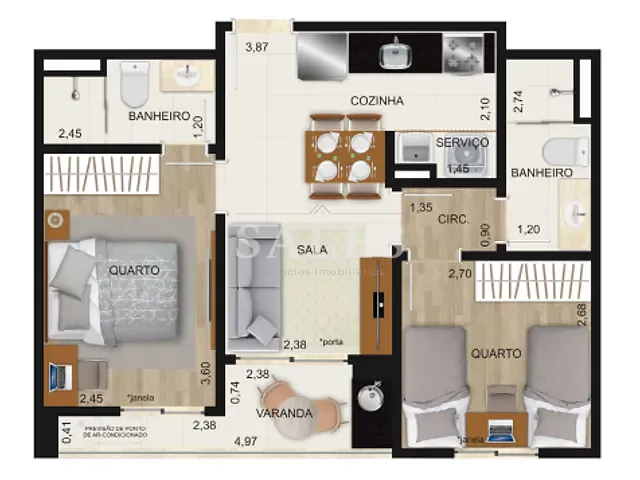 Apartamento com 43m² 2 quartos e 1 banheiro, à venda, no bairro Bom Pastor em Juiz de Fora