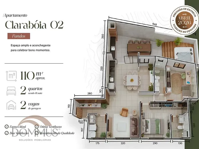 Apartamento com 110m² 2 quartos e 2 banheiros, à venda, no bairro Iguaçu em Ipatinga