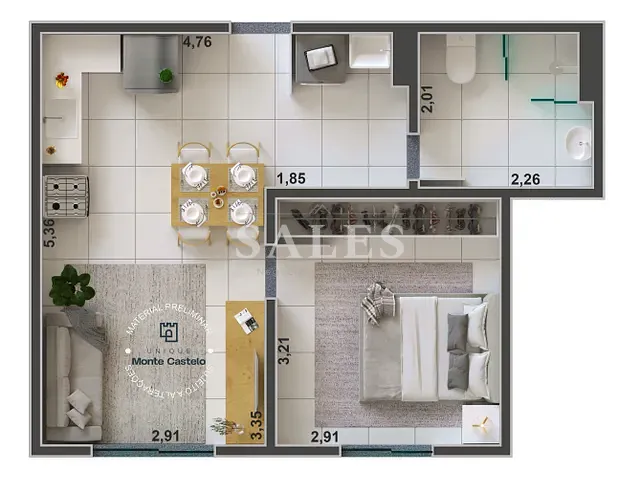 Apartamento com 35m² 1 quarto e 1 banheiro, à venda, no bairro Monte Castelo em Juiz de Fora