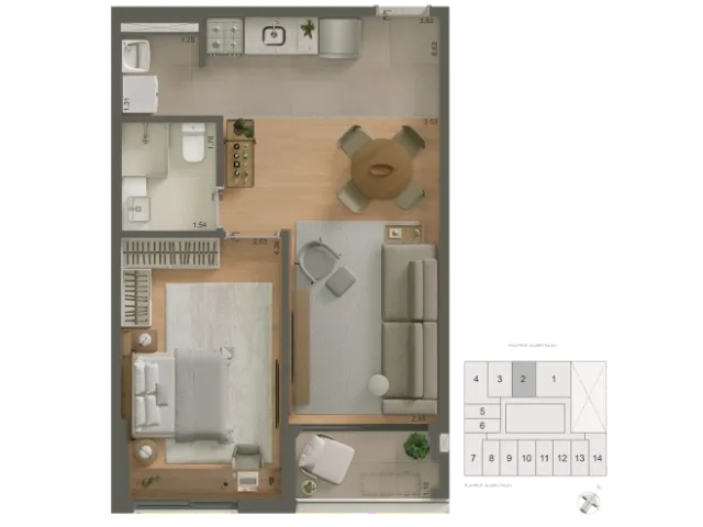 Apartamento 1 quarto e 1 banheiro, à venda, no bairro Vl. Partenio em Mogi das Cruzes