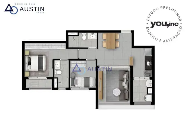 Apartamento com 60m² 2 quartos e 2 banheiros, à venda, no bairro Pinheiros em São Paulo