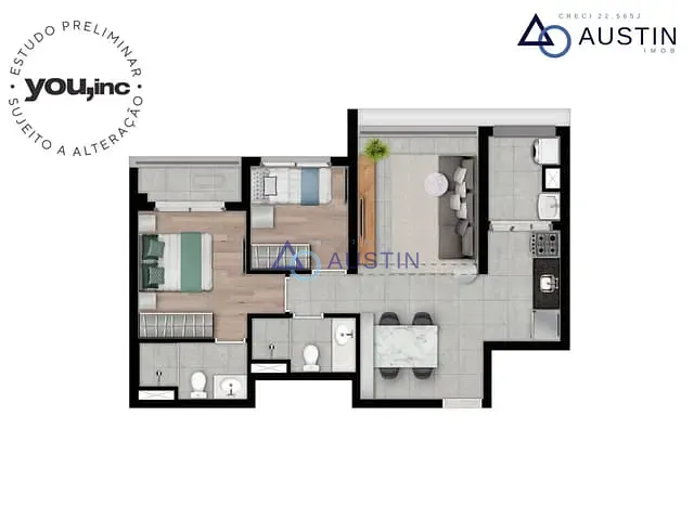 Apartamento com 60m² 2 quartos e 2 banheiros, à venda, no bairro Pinheiros em São Paulo