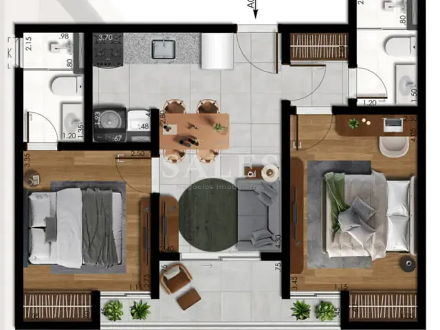 Apartamento com 47m² 2 quartos e 2 banheiros, à venda, no bairro Mariano Procópio em Juiz de Fora