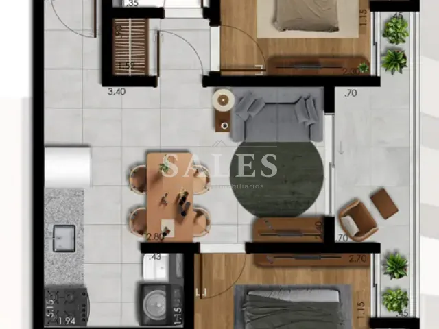 Apartamento com 47m² 2 quartos e 2 banheiros, à venda, no bairro Mariano Procópio em Juiz de Fora