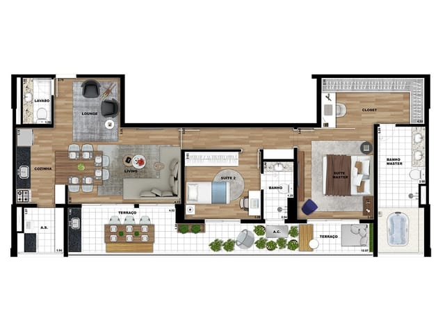 Apartamento com 116m² 2 quartos e 3 banheiros, à venda, no bairro Jardim Tarraf II em São José do Rio Preto