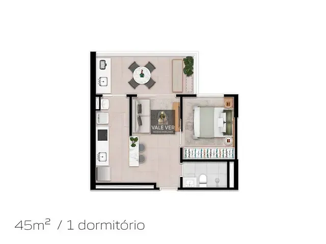 Apartamento 1 quarto e 1 banheiro, à venda, no bairro Royal Park em São José dos Campos