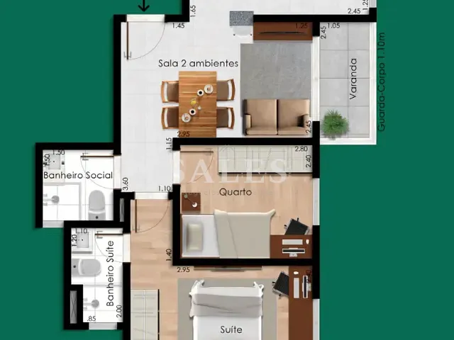 Apartamento com 48m² 2 quartos e 2 banheiros, à venda, no bairro Monte Castelo em Juiz de Fora