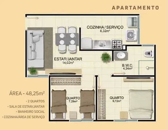 Apartamento, 2 quartos, 48 m² - Foto 9