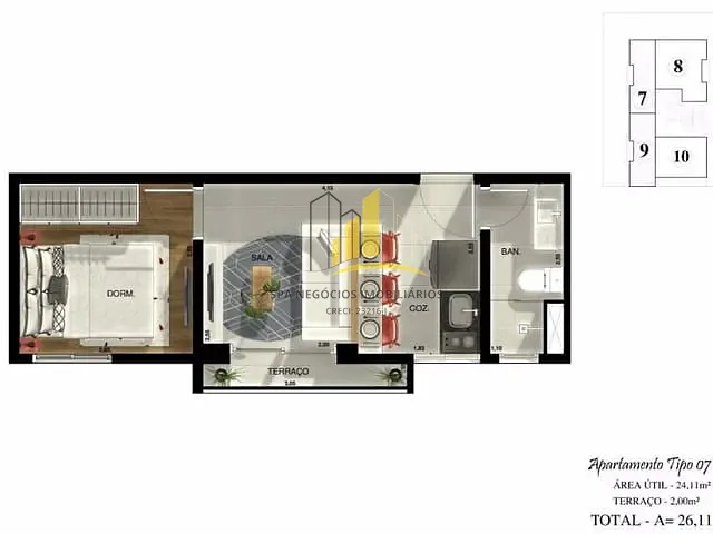 Apartamento com 26m² 1 quarto e 1 banheiro, à venda, no bairro Vila Aricanduva em São Paulo