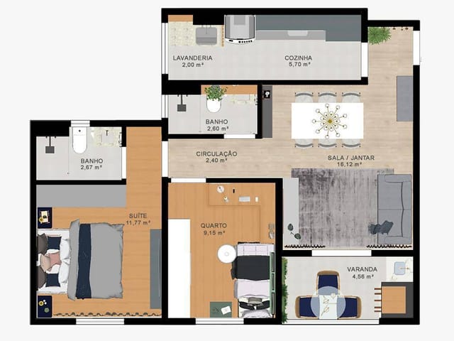 Apartamento 2 quartos e 2 banheiros, à venda, no bairro Residencial Portal da Mantiqueira em Taubaté