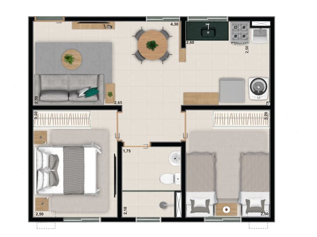 Apartamento com 45m² 2 quartos e 1 banheiro, à venda, no bairro Conjunto Habitacional São José do Rio Preto em São José do Rio Preto