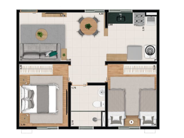 Apartamento com 45m² 2 quartos e 1 banheiro, à venda, no bairro Conjunto Habitacional São José do Rio Preto em São José do Rio Preto