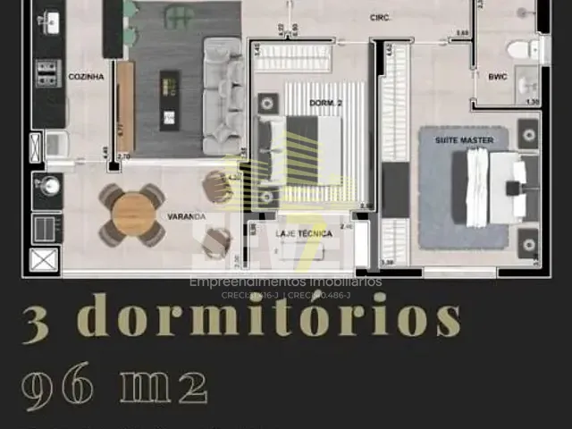 Apartamento com 96m² 3 quartos e 2 banheiros, à venda, no bairro Jardim Estoril IV em Bauru