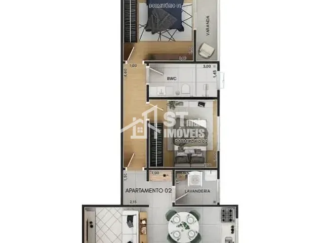 Apartamento com 67m² 2 quartos e 1 banheiro, à venda, no bairro Recanto da Serra em Andradas