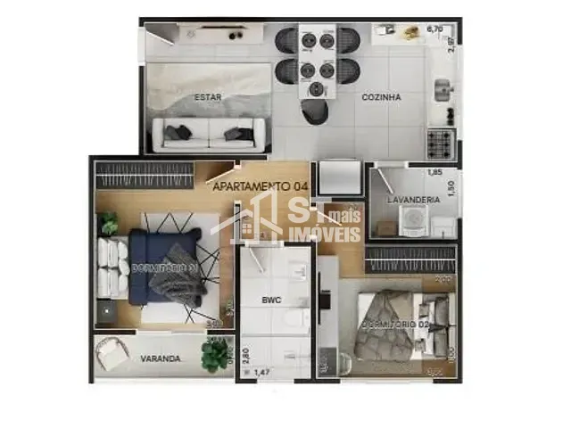Apartamento com 61m² 2 quartos e 1 banheiro, à venda, no bairro Recanto da Serra em Andradas